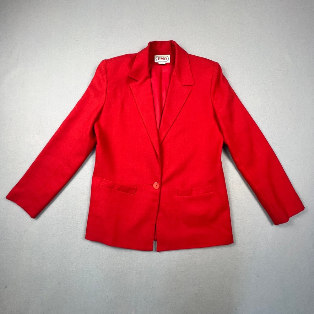 VTG EMO Blazer Jacket Womens 6‎ Red Single Button Career Chic Minimalist
